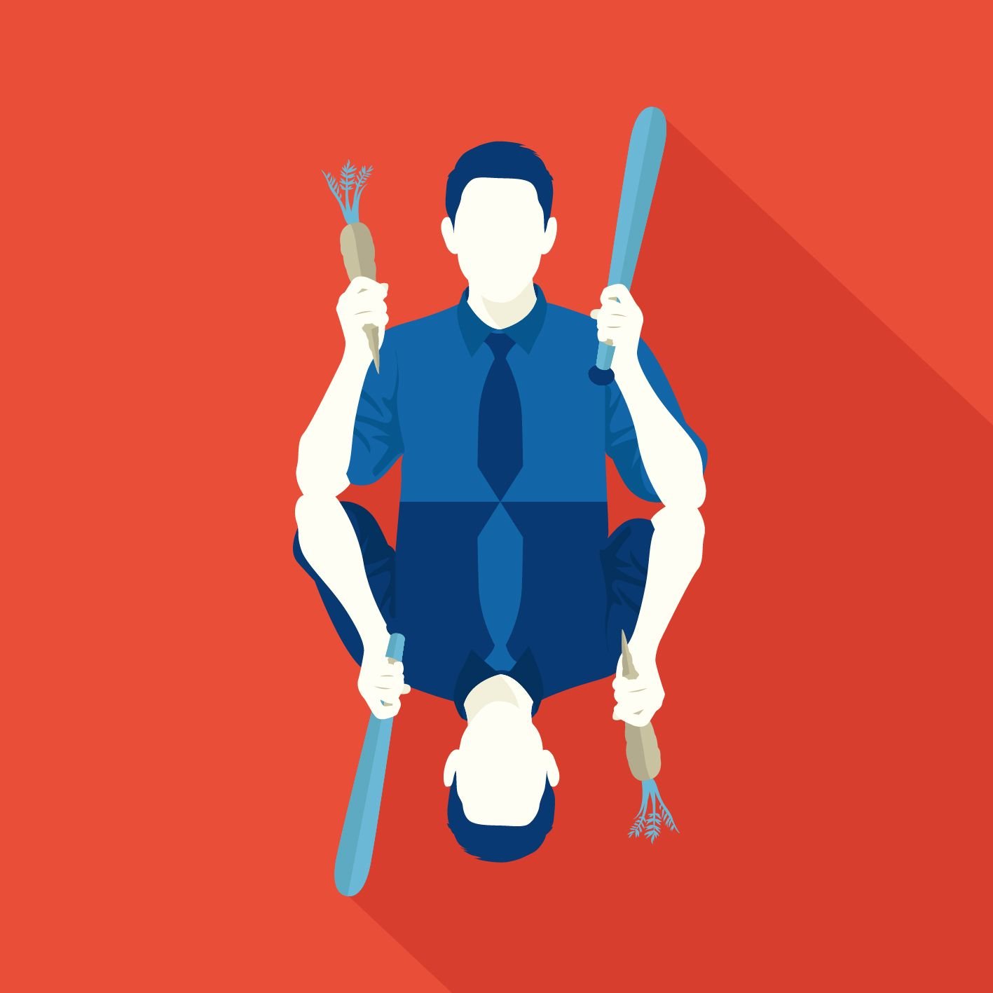 a man holding a stick and a carrot