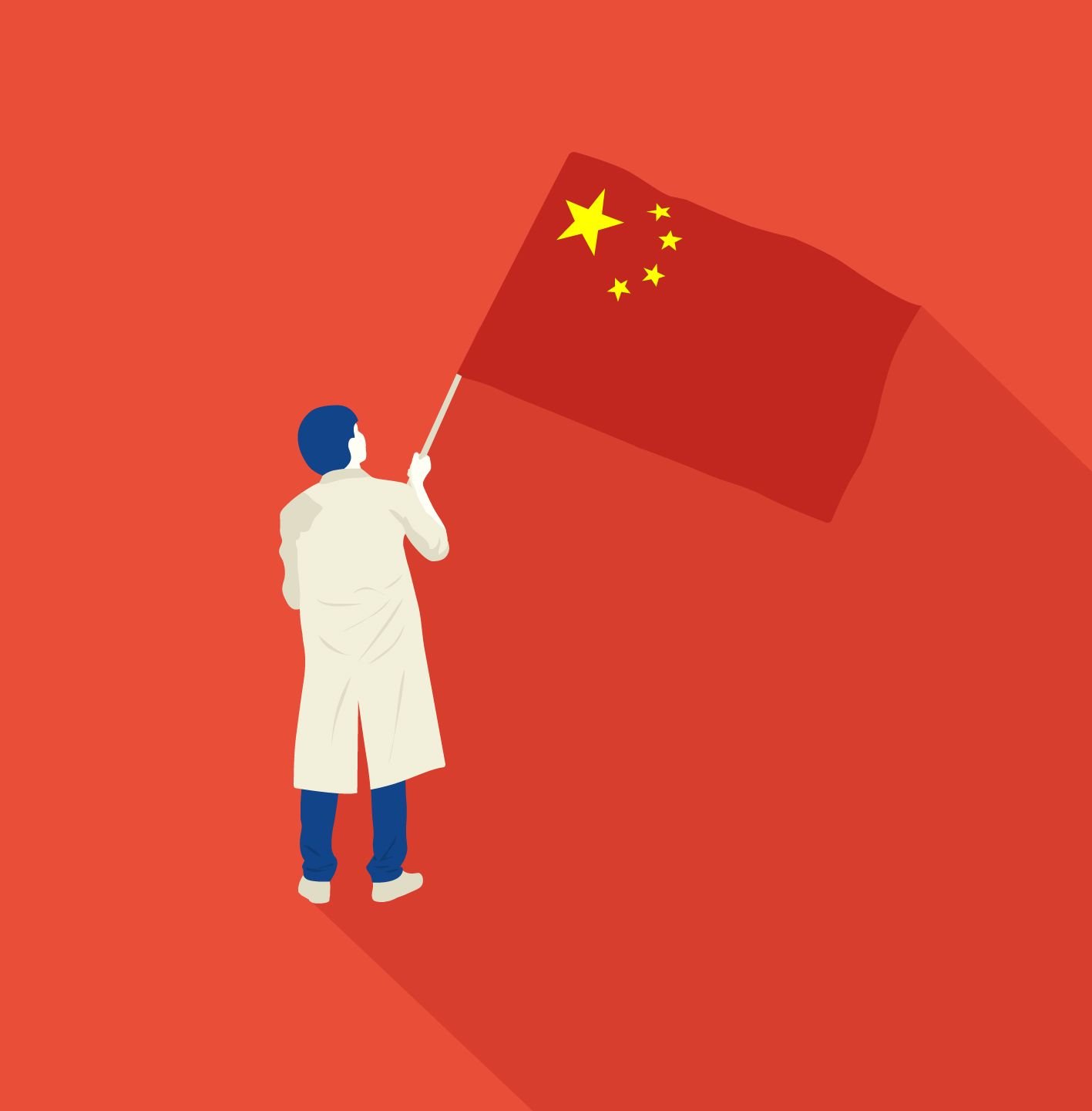 a scientist holding a chinese flag